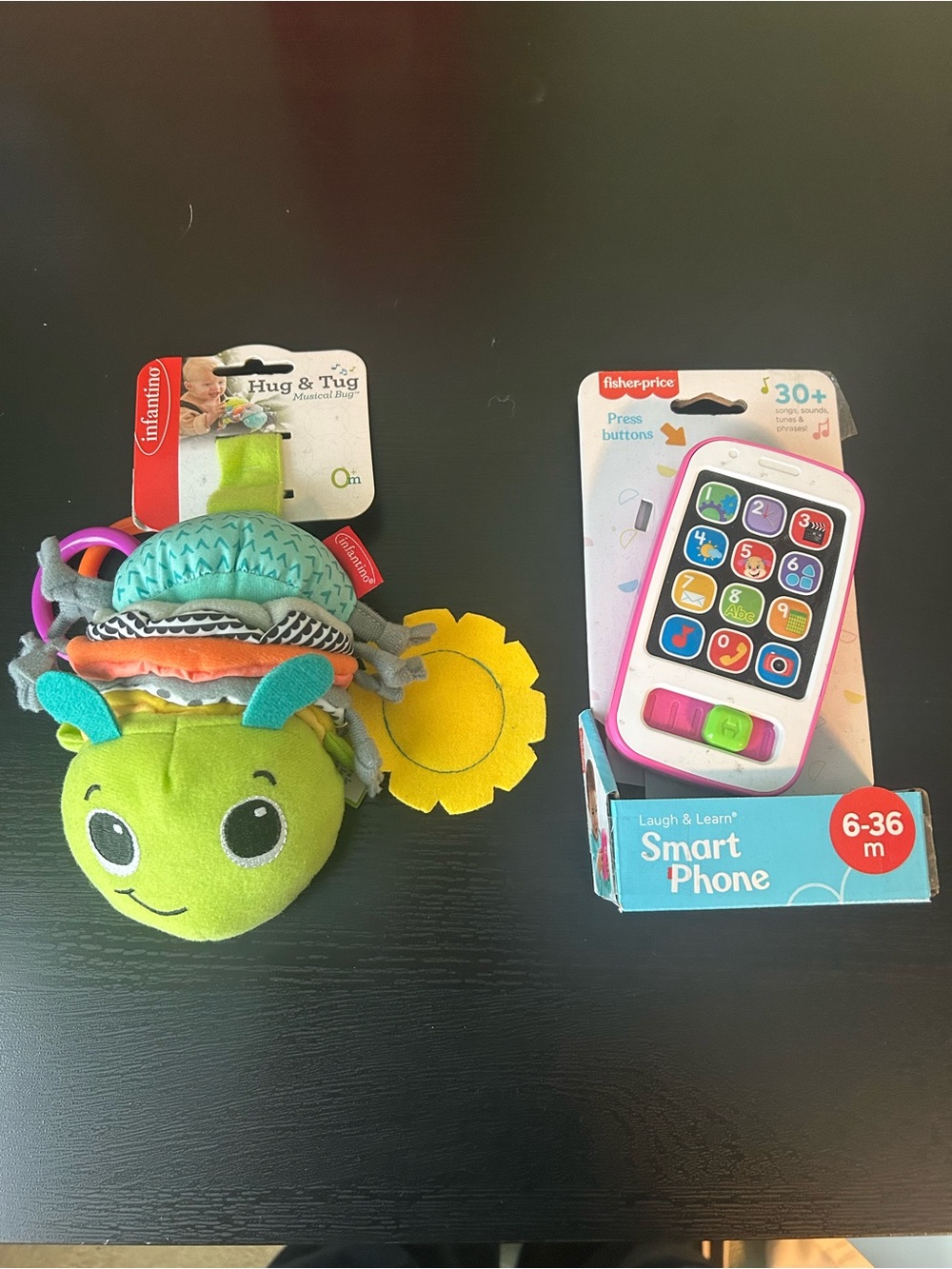 Infantino Hug & Tug Green Bug Plush Toy + Fisher-Price Pink Smart Phone Toy